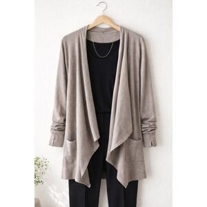 White House Black Market Taupe Brown Waterfall Open Front Cardigan Sweater Large